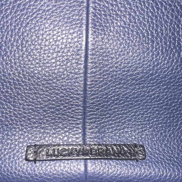 Like New Lucky Brand Azbi Genuine Leather Shoulder Bag Tote Elegant Navy Black - Picture 8 of 14